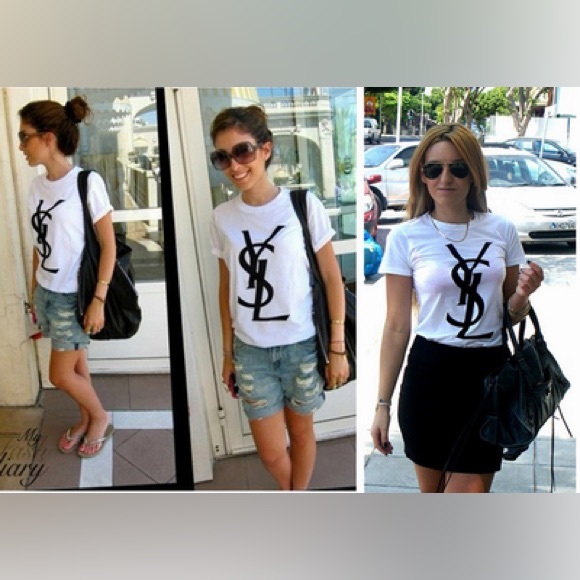 Yves Saint Laurent White and Black Short Sleeve Tee